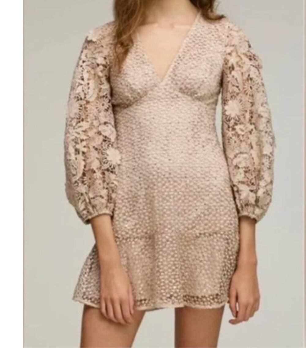 French Connection Gold Sequin Lace Mini Dress Womens 4 NWT Cocktail Party